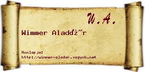 Wimmer Aladár névjegykártya